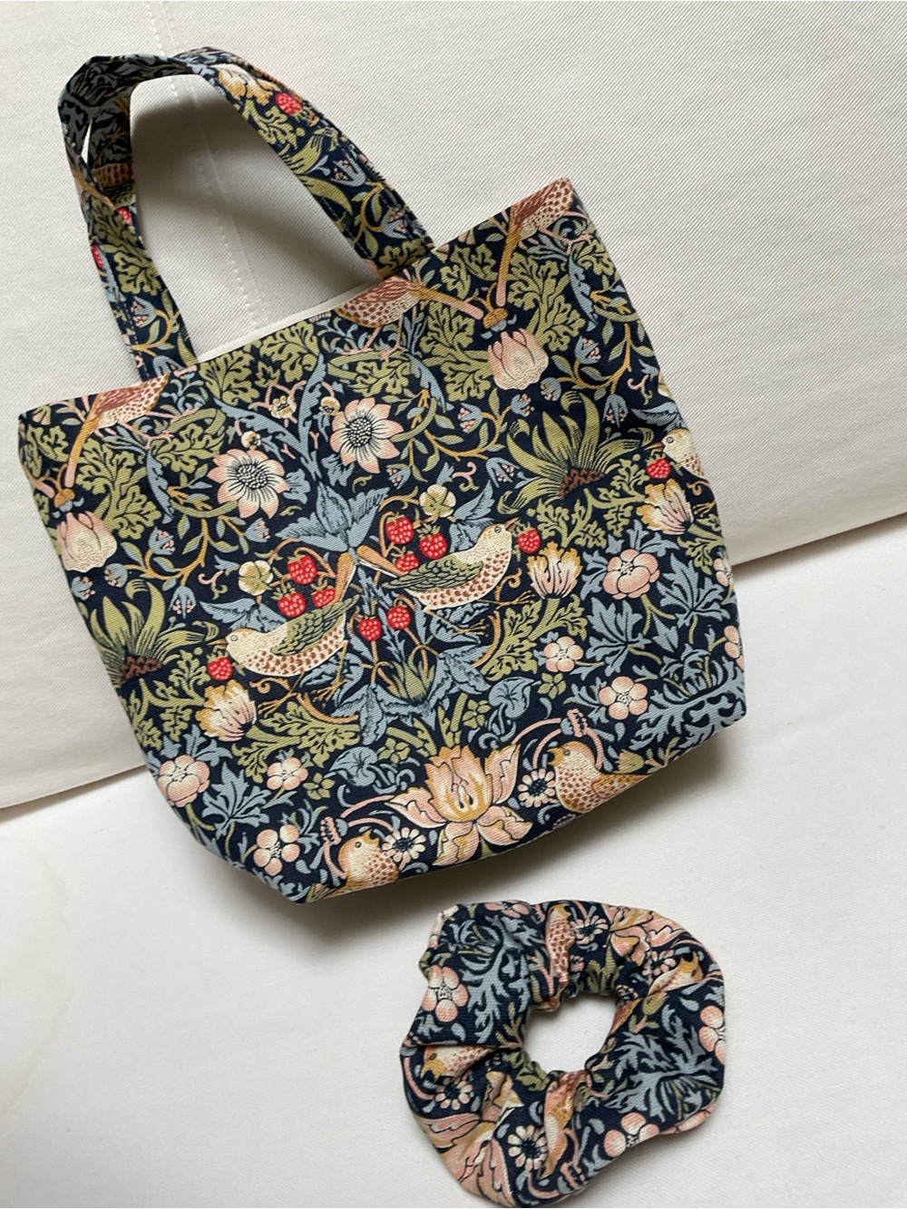 Handmade William Morris Floral Bird (Strawberry Thief) Mini Tote Bag